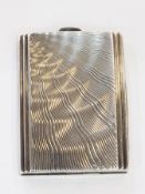 George V small silver card case, rectangular with engraved sun ray decoration in Art Deco style,