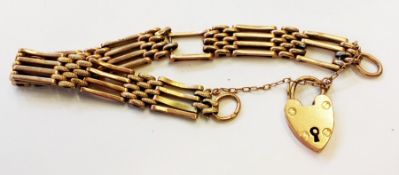 9ct gold four-bar gate bracelet, with padlock clasp