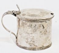 Georgian silver mustard pot, with circular handle, with etched floral swag decoration, and clear