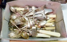 Large collection of bone-handled knives, fish knives and forks, flatware, teaspoons, apostle