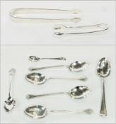 Pair Irish silver sugar nips, bright cut engraved, spoon end, Britannia  marks, pair Edwardian spoon