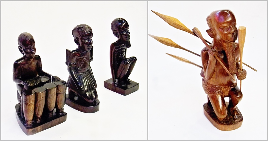 Twentieth century wooden carved figures, possibly from the Congo, four figures of various sizes, one