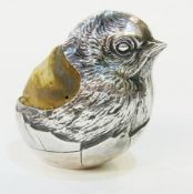 Edwardian novelty silver pin cushion by Sampson Mordan & Co. Ltd in the form of a chick hatching