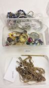 Assorted vintage diamante necklaces, bracelets, brooches and various gilt metal chains etc (3 boxes)