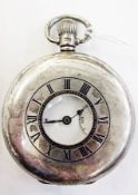 Early 20th century British silver pocket watch, button winding, enamel dial, Roman numerals with