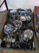 Large quantity of assorted silver plate, including teapots, condiment set, tea caddy, egg cup stand,