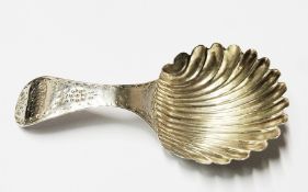 Silver caddy spoon with shell bowl, possible marriage (af) maker HB and a silver card case,