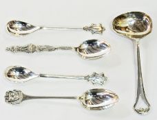 Quantity souvenir and apostle spoons, various marks and makers, 2.5ozs approx (5)