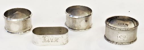 Pair silver napkin rings, engine turned, Birmingham assay and two others  (4)