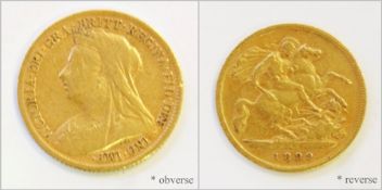 Victorian half-sovereign 1899