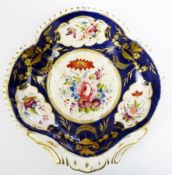 Bloor Derby trefoil-shaped dish, painted with flowers to central roundel and reserves, with gros