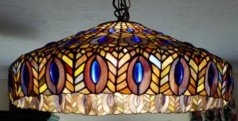 Large Tiffany style leaded coloured glass mushroom-shaped lightshade