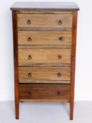Edwardian walnut five-drawer pedestal chest, 45cm wide