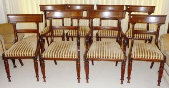 Set of eight (6+2) late Regency/William IV bar back dining chairs, with loose trap seats, on