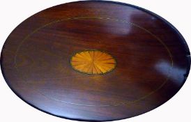 An Edwardian oval mahogany two-handled tray, inlaid pattera, 60cm