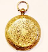 18ct gold key wind pocket watch, with chased decoration (af)