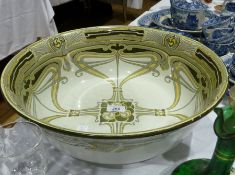 Royal Doulton "Aubrey" large bowl, decorated in green and yellow in the Art Nouveau style