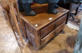 Small modern oak chest of two long drawers with ring handles, 35 x 59cm