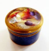 Royal Worcester porcelain pill box and cover, no. 2781, painted with fruit by W. Bee, signed, 3cm