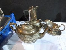EPNS teapot with foliate panel and gadrooned decoration, various other EPNS items to include:- gravy