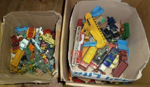 Quantity of diecast models, to include:-  Dinky trucks, cars, fire engines, etc (3 boxes)