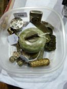 Small quantity of collectables to include:- an amber heart shaped pendant, a vesta case, a little