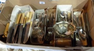 A large quantity of silverplated flatware to include:- fish knives, forks and assorted items (1 box)