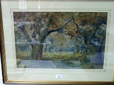 Pastel drawing
Woodland glade, indistinctly signed, 29 x 46cm, glazed and framed and
Watercolour