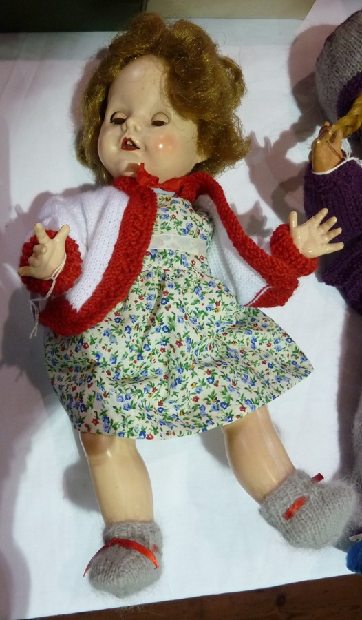 Pedigree plastic dolls, with sleeping blue eyes, open mouth, jointed body, 35cm, wearing floral