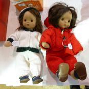 Two Stupsi fabric dolls, in knitted clothes
