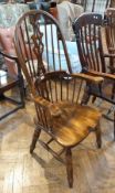 Nineteenth century style hoopback Windsor armchair, with pierced splats, solid seat, on turned