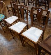 Set of three walnut fiddle back dining chairs, with upholstered padded seat, on turned cabriole legs