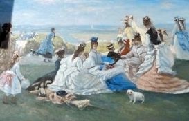 Oil on canvas
Late nineteenth century French school
Summer outing to the seaside, finely dressed