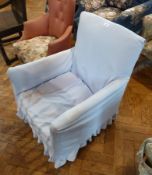 Small armchair, with pale blue loose cover, on square legs