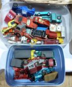 A collection of Dinky and Lesney model vehicles with some Matchbox, to include:- lorries, racing