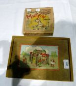 Moko painted metal puppet, "Muffin the Mule", boxed and set of Dutch Beerrie building blocks in