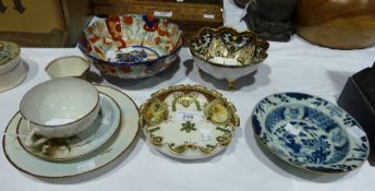 Noritake bowl with frilled rim, another Noritake bowl decorated with birds and flowers, an Imari