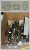Set of six silver teaspoons with monogram, quantity silverplate  to include silverplate flatware