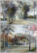 Oil on card
Willis Pryce
Street scene with house on left and avenue of trees, signed lower left, and