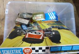 Scalextric boxed game U31 and with three extra racing cars, sundry accessories and other items