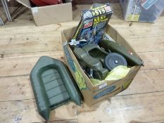 Four Action Man dolls, with motorbike, dinghy, canoe and other accessories and equipment