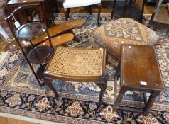 Small oak stool, another stool, and a two-tiered cakestand (3)