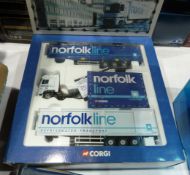 Corgi toys Norfolk Line DAF truck with trailers, 1-50 scale, boxed together with  three Corgi