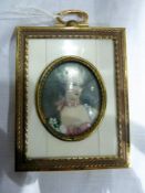Miniature portrait on  ivory
Head and shoulders of Madame de Pompadour with a ribbon choker necklace