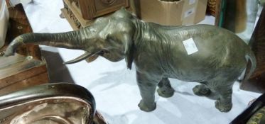 A spelter figure of a trumpeting African elephant