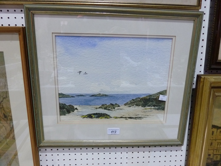 Watercolour
Unattributed
Seaside scene, with wild duck, beach in foreground, 25 x 31cm, glazed and