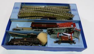 A Hornby 00 tinplate tank engine goods train set to include:- locomotive, rolling stock, track