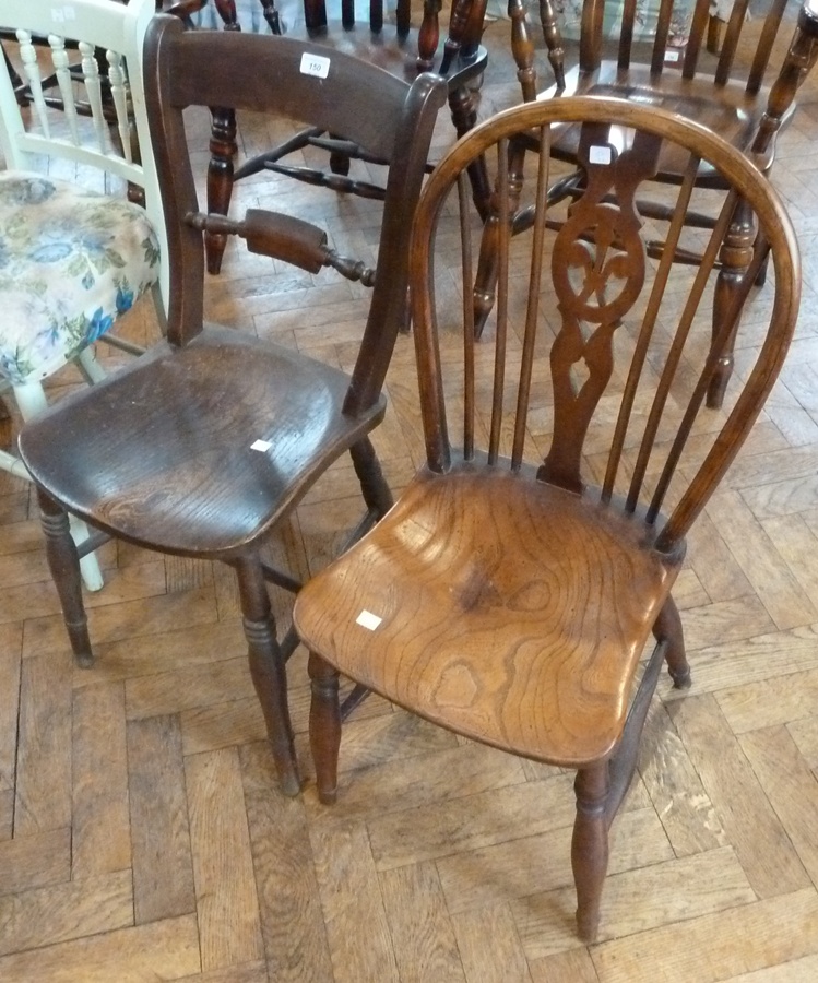 Nineteenth century beech and elm fruit back Windsor chair, with solid seat on turned legs united