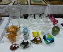 A large quantity of assorted glass to include:- glass decanter, tapering vase, wines, tumblers,