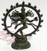 Hindu brass figure of Shiva, depicted standing on demon in circle of fire